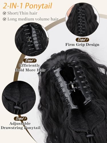 ORSUNCER Ponytail Extension Claw 30" Curly Pony Tail Clip in Hair Extensions Fluffy Natural Looking Synthetic Hairpiece for Women Black - Image 3
