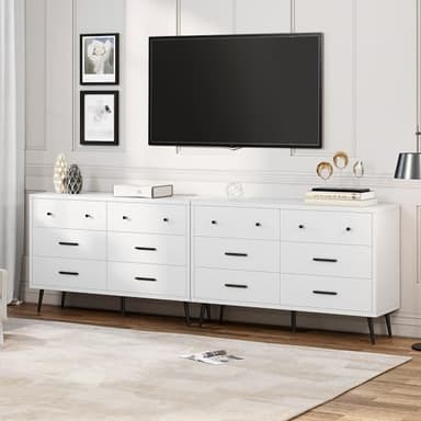 DWVO White 6-Drawer Dresser, Modern Wooden Chest of Drawers with Black Metal Handles & Anti-Tip Safety, Stylish Storage Cabinet for Bedroom, Living Room, Hallway, or Entryway - Image 6