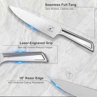 imarku Knife Set, 10 PCS Japanese Stainless Steel Knife Block Set, Kitchen Knife Sets with Wooden Drawer Organizer, Drawer Knife Set,Dishwasher Safe, Ultra Sharp Chef Knife, Gifts for Women Men - Image 7