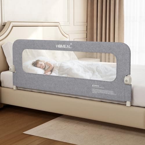 HOMEAL Bed Rail for Toddlers - 59"x24" Extra Long Foldable Toddler Bed Rails for King, Queen, Twin, Full, Double Bed - Breathable Guard Rail for Toddlers with U-Shape Base, Grey - Image 1