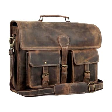 Leather briefcase 18 inch laptop messenger bag for men and women best satchel office bag - Image 1
