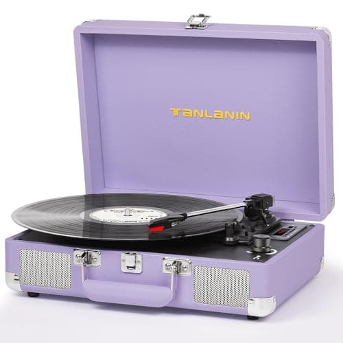 Vinyl Record Player with Built-in Speakers Vintage 3-Speed Portable Suitcase Bluetooth Turntables with USB Recording Belt-Driven LP Player Support AUX/RCA/Headphone Jack, Purple Leather - Image 1
