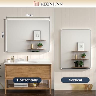Keonjinn Matte White Bathroom Mirrors for Over Sink 40 x 30 Inch Large Rounded Rectangle Bathroom Mirror for Wall, Seamless Metal Frame Farmhouse Mirror, HD Tempered Glass(Horizontal/Vertical) - Image 8