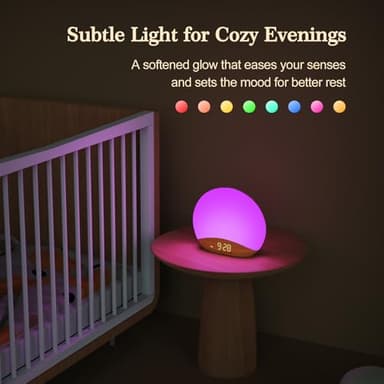 REACHER Wood Grain Sunrise Alarm Clock and Sound Machine Nightlight, Digital Dimmable Clock for Bedroom, 26 Sleep Sounds, White Noise Machine for Baby, Adults, Wake Up Light Alarm Clock for Kids - Image 6