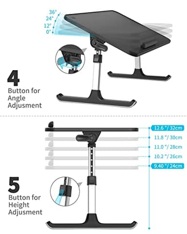 SAIJI Leather Laptop Bed Tray Table, Adjustable Laptop Stand with Removable Stopper, Portable Lap Desks with Foldable Legs, Notebook Stand Breakfast Reading Desk for Sofa Couch((Medium, Black) - Image 5
