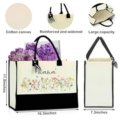 JRHung Nana Gifts Canvas Cotton Tote Bag Ideas First Time for Women Gramma Birthday Christmas Flower Reusable Beach Bag Shopping Bags - Image 2
