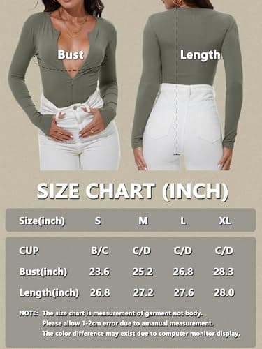 iGENJUN Women Ribbed Long Sleeve Bodysuit Invisible Zip Up Crew Neck Body Suit, Heather Grey, M - Image 8