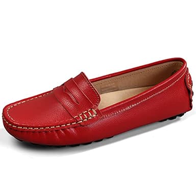 Artisure Women's Classic Handsewn Red Genuine Leather Penny Loafers Driving Moccasins Casual Boat Shoes Slip On Fashion Office Comfort Flats 8 M US SKS-1221HON080-1 - Image 2