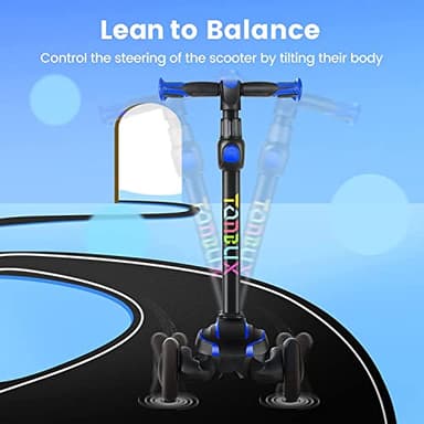 TONBUX Kids Scooter for Age 3-12, Toddler Scooters with 4 Adjustable Heights, Light Up 3-Wheels Scooters, Shock Absorption Design, Lean to Steer, Balance Training Scooter for Kids - Blue - Image 6