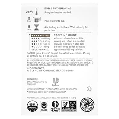 TAZO Organic Awake English Breakfast Black Tea Bags, 144 Total Tea Bags (36ct - Pack of 4) - Image 2