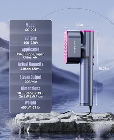 Jack ＆ Rose Travel Steamer for Clothes,100-220V Portable Iron,15s Heat Up,Steamer ＆ Iron 2 In 1, Travel Size,Large Ceramic Heat Panel,for Global ＆ Europe - Image 8