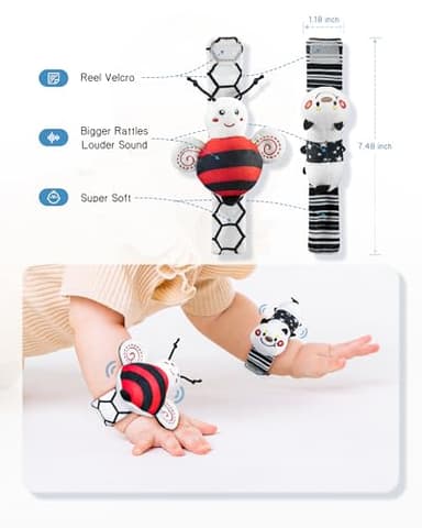 Infinno High Contrast Baby Toys Infant Rattle Socks and Wristband Set, Ideal Baby Sensery Toy Gifts for Newborn 0-12 Months, Perpect Black and White Toys for Boys and Girls As Baby Shower Gifts - Image 7