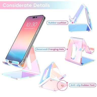 Crpich Acrylic Cell Phone Stand, Portable Phone Holder, Phone Stand for Desk, Compatible with Phone16 15 14 13 12 Pro Max Mini 11, Switch, Android Smartphone, Pad, Tablet, Iridescent Color - Image 4