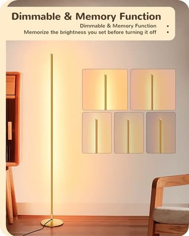 EDISHINE Floor Lamp, Remote Control & Foot Switch Floor Lamps for Living Room, 10%-100% Dimmable Standing Lamp with 7 Color Temperature, 57.5" Tall Corner Floor Lamp for Bedroom, Office, Gold - Image 4