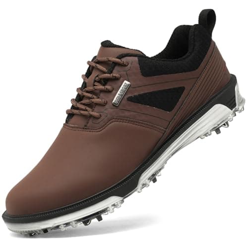 ULTIANT Men's Golf Shoes Fixed Nailless Sole Waterproof Lightweight No-Slip Walking Shoes Size7.5-13(Brown,41) - Image 1