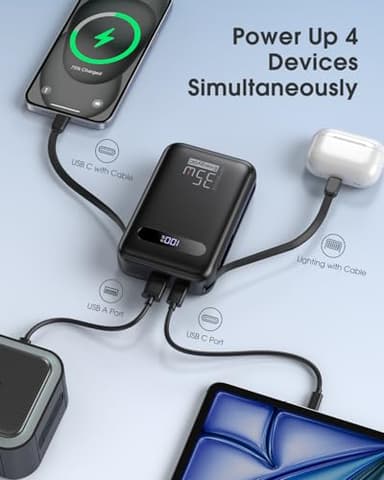 EnergyQC Power Bank, 20,000mAh 35W PD 3.0+QC 4.0 Fast Charging Portable Charger with Built-in Lightning & USB-C in&Out Cables, Battery Pack for iPhone 16/15/14 Series, Galaxy, iPad, AirPods, Black - Image 5