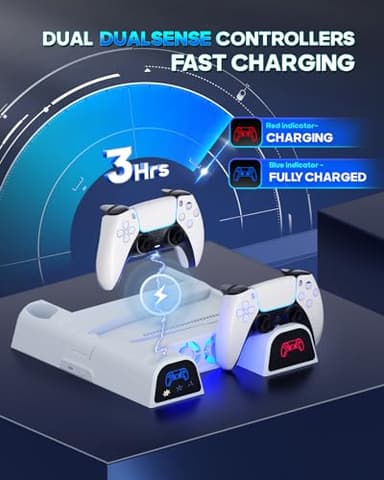 PS5 & PlayStation 5 Slim Cooling Station Stand with Controller Charging Station for PlayStation 5 Digital & Disc Edition Console, Nargos PS5 & PlayStation 5 Slim Accessories with 3 Level Cooler Fan - Image 3