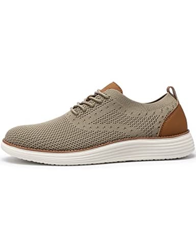 VILOCY Men's Casual Dress Sneakers Oxfords Business Shoes Lace Up Lightweight Comfortable Breathable Walking Knit Mesh Fashion Sneakers Tennis Khaki,EU43 - Image 7