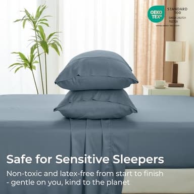 GOKOTTA King Size Bed Sheets 4 Piece Set, 100% Rayon Derived from Bamboo, Cooling for Hot Sleepers-Luxury Breathable Soft Sheets, Deep Pocket 16" Fitted Sheet with Elastic Corner Straps, Blue - Image 6