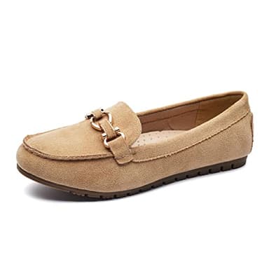 Cvistpieo Loafers for Women Business Casual Shoes Comfortable & Lightweight Penny Loafers Slip On Work Flats Suede Beige Size 7 - Image 9