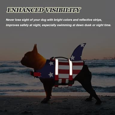 Dogcheer Dog Life Jacket Shark, American Flag Dog Life Vest with Reflective Stripes & Rescue Handle, Adjustable High Buoyancy Puppy Swim Float Vest for Small Medium Large Dogs(USA Flag, M) - Image 5