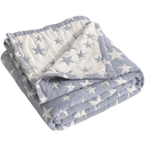 NTBAY 3 Layer Toddler Blanket, Muslin Cotton Jacquard Bed Blankets, Lightweight Thermal Baby Blanket, Super Soft and Warm Crib Blanket for All Seasons, Decoration Gift, 30"x40", Blue - Image 1