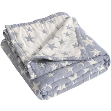 NTBAY 3 Layer Toddler Blanket, Muslin Cotton Jacquard Bed Blankets, Lightweight Thermal Baby Blanket, Super Soft and Warm Crib Blanket for All Seasons, Decoration Gift, 30"x40", Blue - Image 1