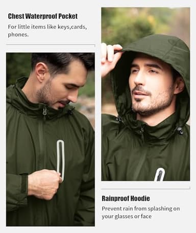 SWISSWELL Men's Waterproof Golf Rain Suit Rain Gear Jacket and Pant Outdoor Lightweight Hooded Raincoat Army Green Jacket Navy Pants L - Image 2