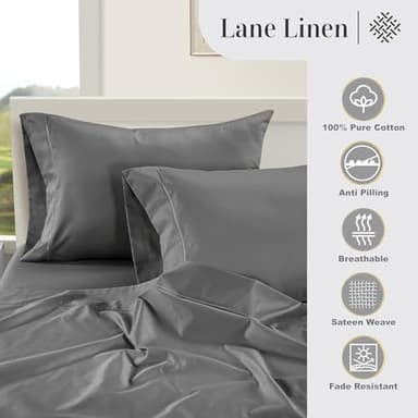 LANE LINEN 100% Egyptian Cotton Queen Sheet Set – Soft & Comfy, No Pill, Fade Resistant, Oeko-Tex Certified, Sustainably Produced, 16" Extra Deep Pocket Bed Sheets – Charcoal - Image 5