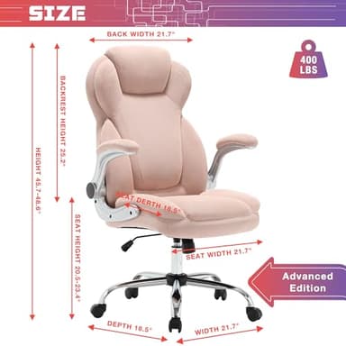 Big and Tall Fabric Pink Office Chair 400lbs-Heavy Duty Executive Desk Chair with Extra Wide Seat, High Back Ergonomic Leather Computer Chair with Tilt Rock&Tension, Padded Armrests-Black - Image 3