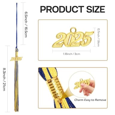 2025 Tassel Graduation, Tassels for Graduation Cap 2025, Blue Gold Tassel Cap Decorations with Gold Charms Memorial Cords Graduate Hat Ceremonies Accessories for Class of School Grad Souvenir Gifts - Image 3