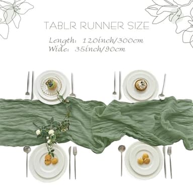 IVAPUPU 2 Pcs Cheesecloth Table Runner - 10ft Sage Green Boho Gauze Cheese Cloth Table Runners for Baby Shower Decoration Wedding Party Summer Garden Farmhouse - Image 5