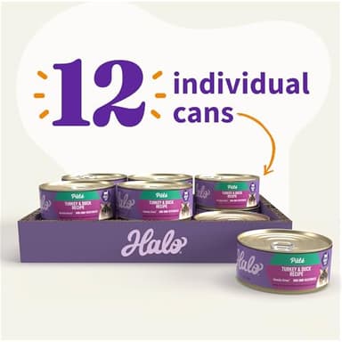 Halo Wet Cat Food Turkey & Duck Recipe, Grain Free Wet Cat Pate, Canned Cat Food for Extra Hydration, 5.5 Oz Can (Pack of 12) - Image 7