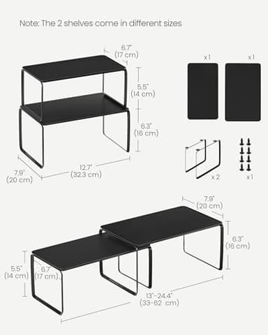 SONGMICS HOME Bamboo Cabinet Organizer Shelf, Nice-Looking Set of 2 Kitchen Counter Shelves, Kitchen Storage, Spice Rack, Stackable, Expandable, Ink Black UKCS050B01V1 - Image 3