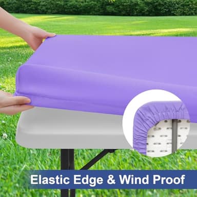 homing 2 Pack Rectangle Table Cloth, Elastic Fitted Fabric Tablecloth Fits for 6 Foot Folding Tables, Washable Table Cover for Picnic, Camping, Indoor & Outdoor (Lavender, 30" x 72") - Image 3