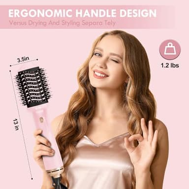 Lopeie Hair Dryer Brush Blow Dryer Brush in One, 4 in 1 Hair Dryer and Styler Volumizer with Oval Barrel, Professional Salon Hot Air Brush for All Hair Types, Bright Pink - Image 7