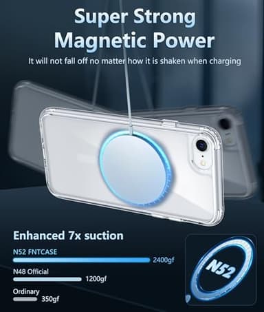 FNTCASE for iPhone SE 3rd(2022) Case: iPhone SE 2nd(2020) Case Magnetic Military Grade Drop Protection Anti Yellowing Cell Phone Cover - Shockproof Protective Transparent Cases - 4.7 inch(A-Clear) - Image 3