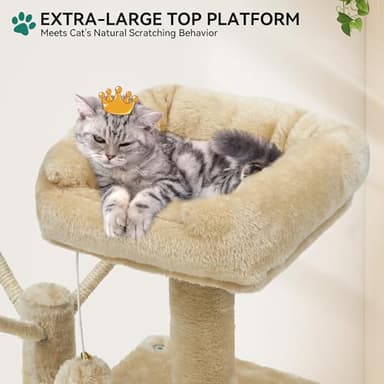 YITAHOME 44in Multi-Level Cat Tree for Indoor Kittens, Cat Furniture with Scratch Posts, Window Padded Plush Perch, Comfortable Hammock, and Interactive Pompoms, Beige - Image 5