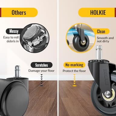 HOLKIE Office Chair Wheels Roller Blade Caster Replacement 11x22mm Black 3 Inch Desk for Office, Rubber Rolling Set of 5 for Hardwood Floors Gaming Chair Wheels Smooth & Silence Gliding - Image 7