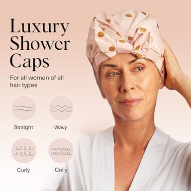 Kitsch Luxury Shower Caps for Women Reusable Waterproof - Large Shower Cap for Women, Non-slip, Quick-dry Hair Cap for Long and Short Hair, Comfortable and Stylish Design - Blush Dot - Image 3