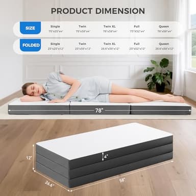 MASVIS Trifold Mattress, 4 Inch Memory Foam Foldable Mattress with Washable Cover, Tri-Folding Floor Bed for Camping, Queen - Image 2