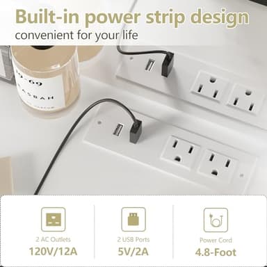 usikey Vanity Desk with Mirror and Lights, Vanity with Charging Station, Makeup Vanity with Large Mirror & 5 Drawers, Dressing Vanity Table with Stool for Bedroom, White - Image 4