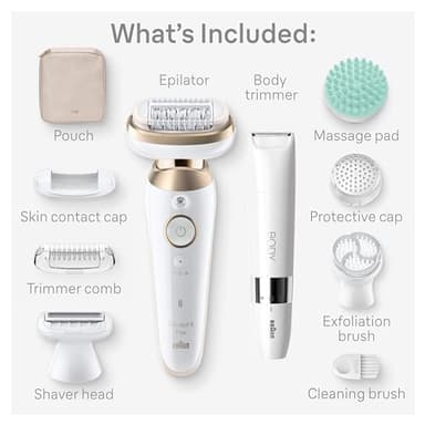 Braun Epilator Silk-épil 9 Flex SkinSpa, Hair Removal Device, 360 Flex and Pivoting Head, Wet and Dry, Includes Shaver Head, Trimmer Comb, Massage Pad, Exfoliation Brush and BodyTrimmer, SES9-481 3D - Image 2