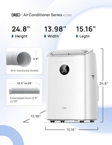 Dreo Portable Air Conditioners, 8000 BTU ASHRAE (5000 BTU DOE) Smart AC Unit for Bedroom with Drainage-free Cooling, 45dB Quiet, APP/Voice/Remote, Portable AC for Room Indoors, AC318S - Image 2