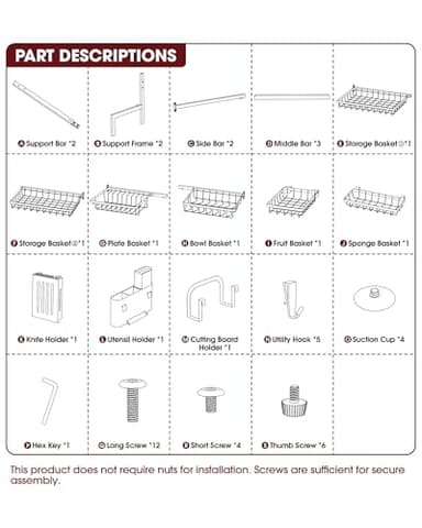 Sakugi Dish Drying Rack - Over The Sink Dish Drainer Drying Rack with Utensil & Knife Holder, Hooks, Stainless Steel Kitchen Organizers and Storage Solution, 11.8" D x 31.5"~39.0''W x 30" H, Black - Image 8