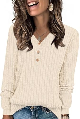 HOTGIFT Womens Sweaters Long Sleeve Casual Tunic Tops Fall Winter Shirts Loungewear Fashion Clothes 2025 Beige X-Large - Image 1