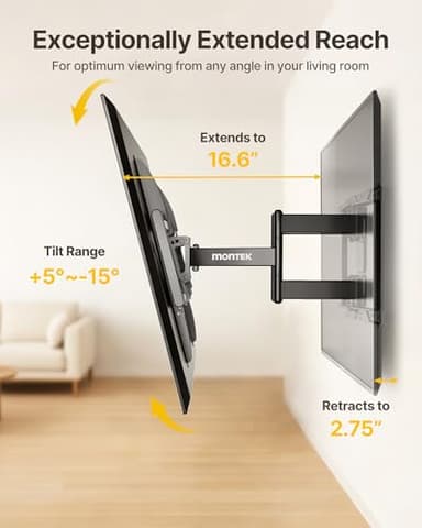 monTEK Heavy Duty TV Wall Mount for 37-90 inch TV up to 165lbs, 4X Load Tested, Full Motion with Dual Articulating Arms, Tool-Free Tilt, Swivel & Extend, VESA 200x100 to 600x400, Fits 12“/16" Studs - Image 6