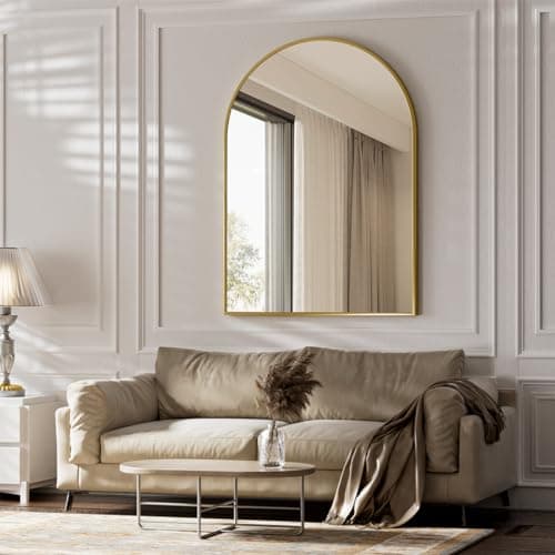 BEAUTYPEAK 30"x40" Arch Bathroom Mirror, Wall Mounted Vanity Metal Frame Mirror for Bedroom, Entryway, Living Room, Gold - Image 1