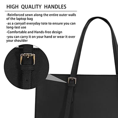 Laptop Bag for Women Waterproof Lightweight Leather 15.6 Inch Computer Tote Bag Business Office Briefcase Large Capacity Handbag Shoulder Bag Professional Office Work Bag Black - Image 5