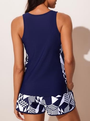 Summer Mae Blouson Tankini Swimsuits for Women 2025 Tummy Control Two Piece Bathing Suits with Sporty Pockets Swim Shorts Cube Size 14 - Image 2